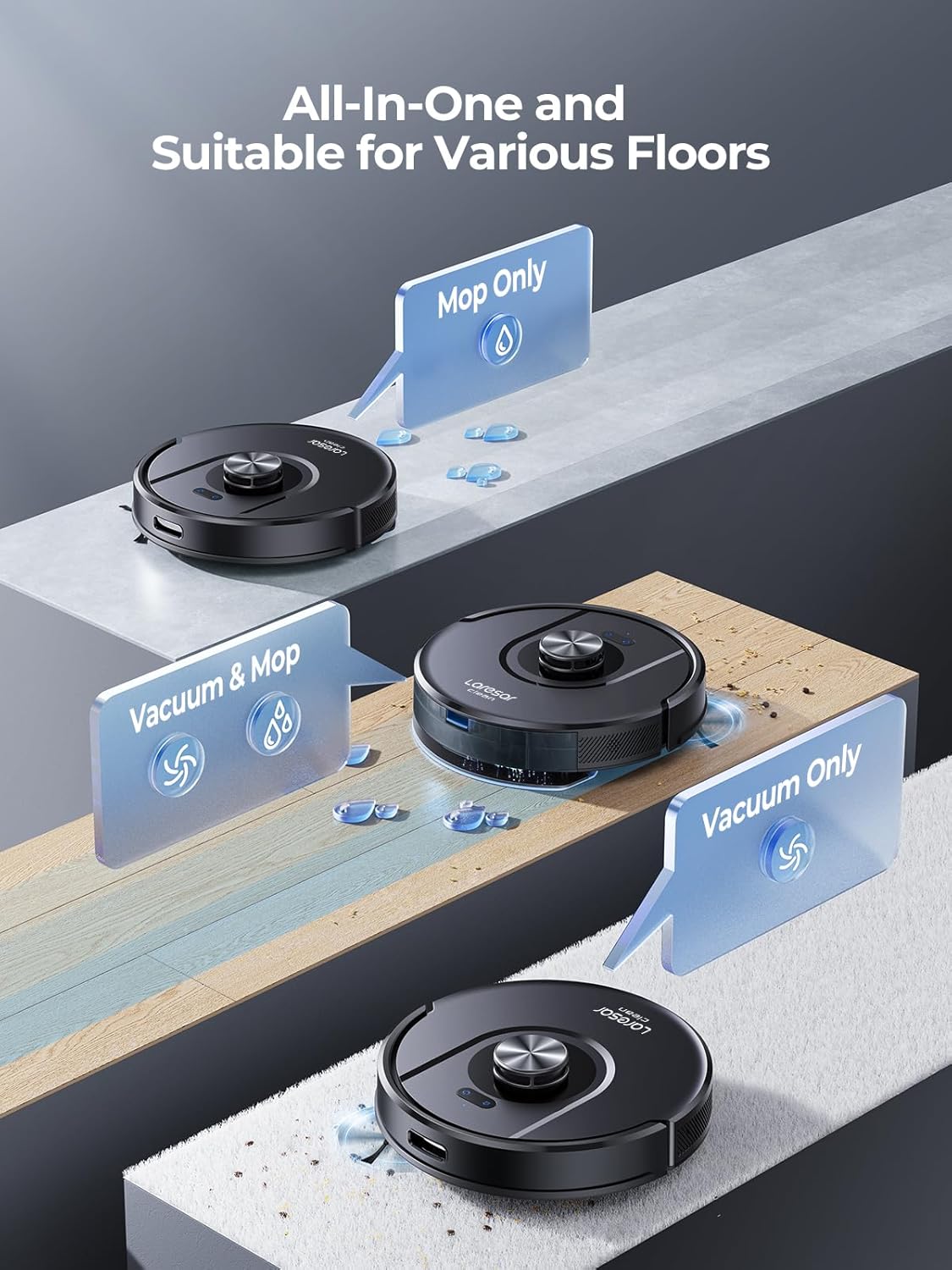 Robot Vacuum Mop 7000Pa LiDAR Mapping App Voice Control 180Min