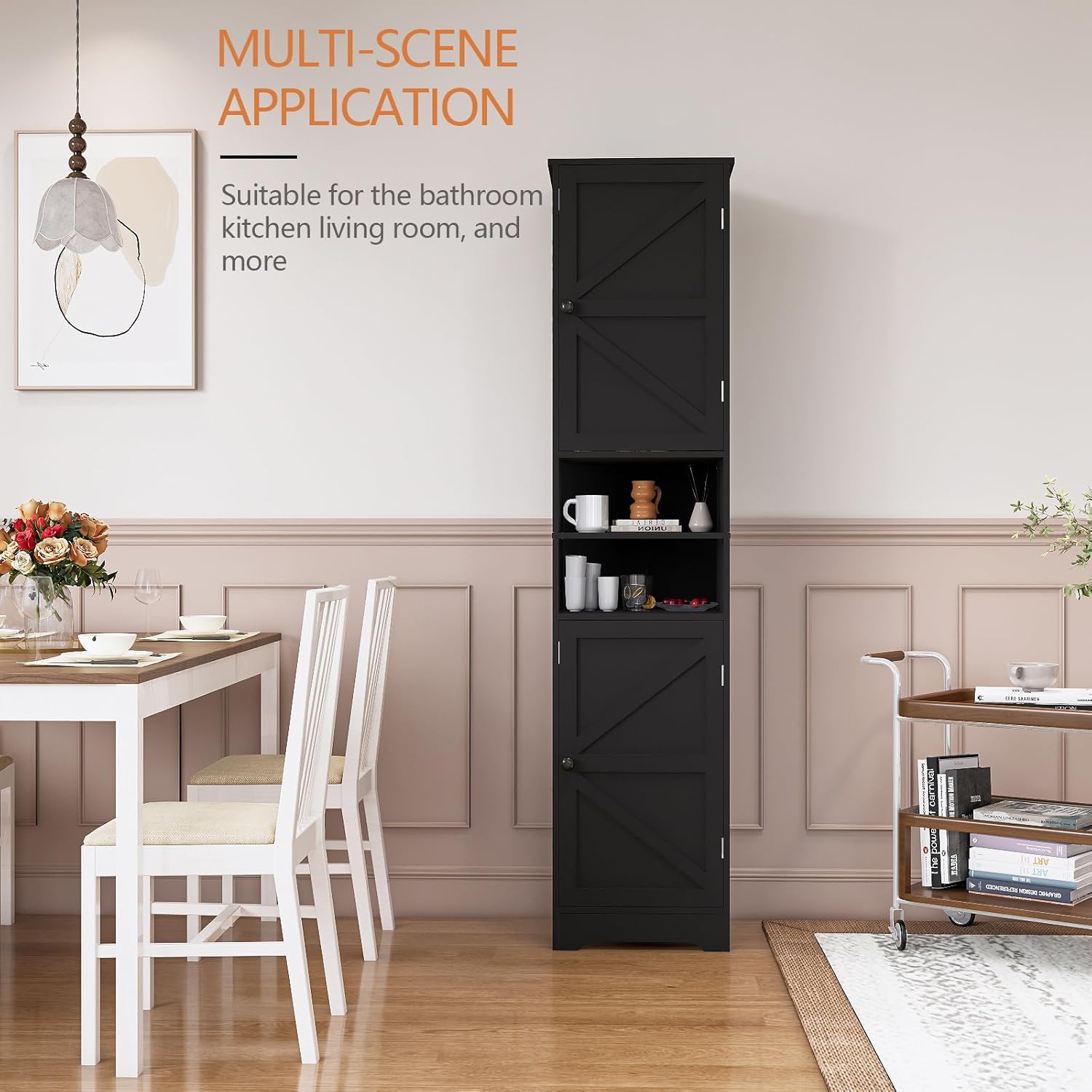 Tall Bathroom Storage Cabinet Slim Adjustable Shelf Black