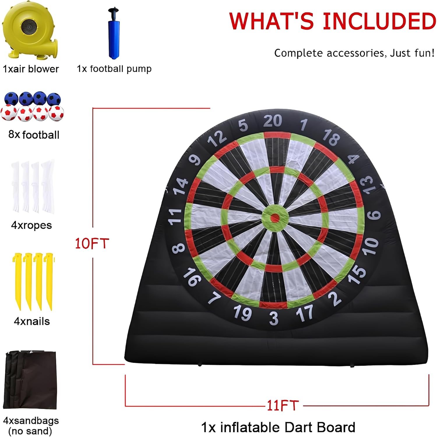 10ft Inflatable Soccer Dartboard Game Set Blower Balls Outdoor