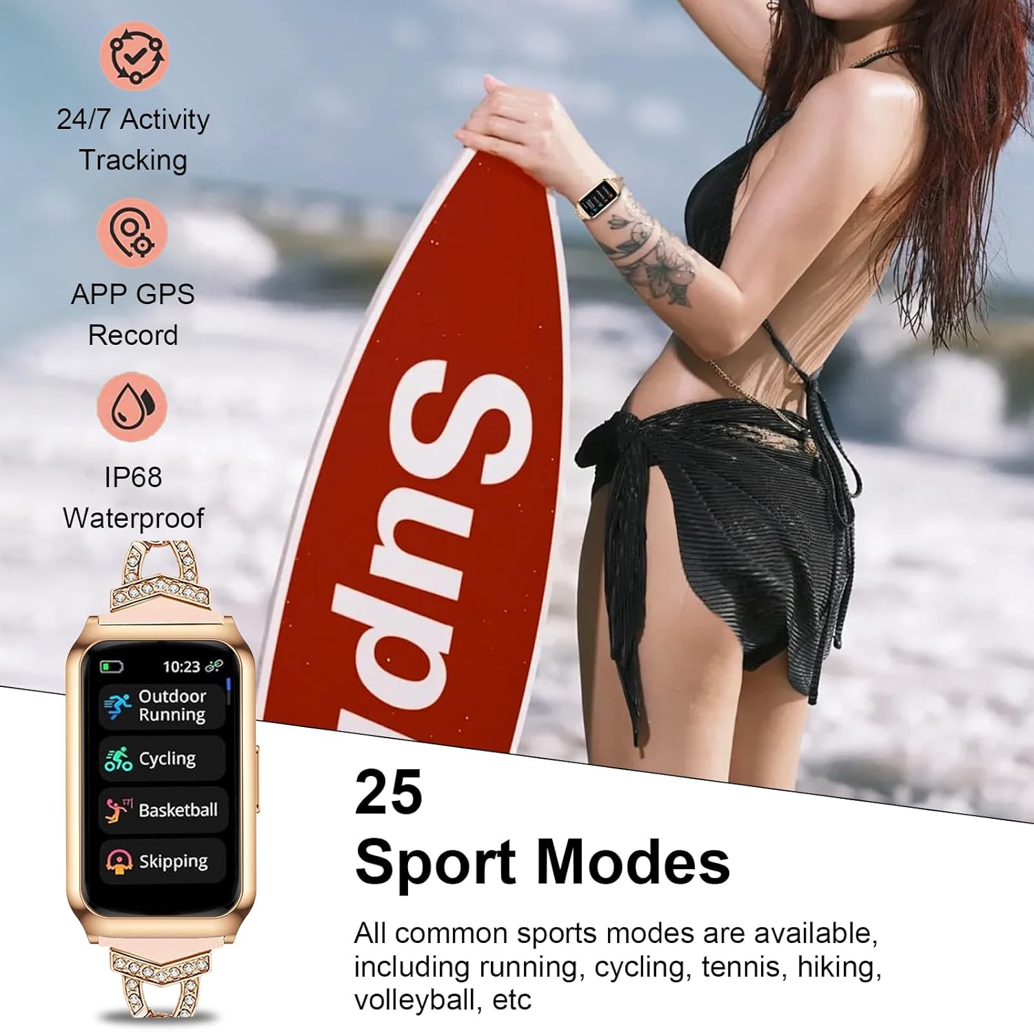 Women Fitness Tracker Watch 7 Day Battery IP68