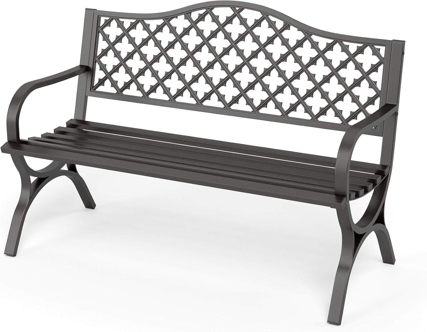 Black Metal Garden Bench 127cm Outdoor Patio Park Bench 2-3 Seater
