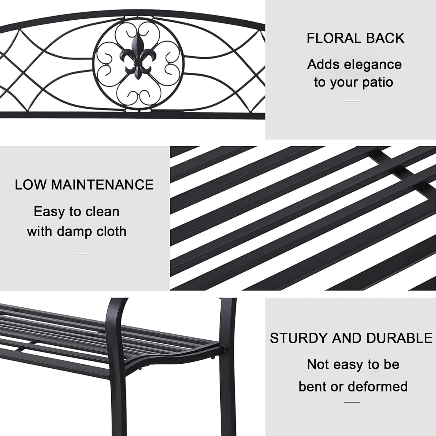 Outdoor Garden Bench 3 Seater Metal Patio Park Bench Ergonomic Seat