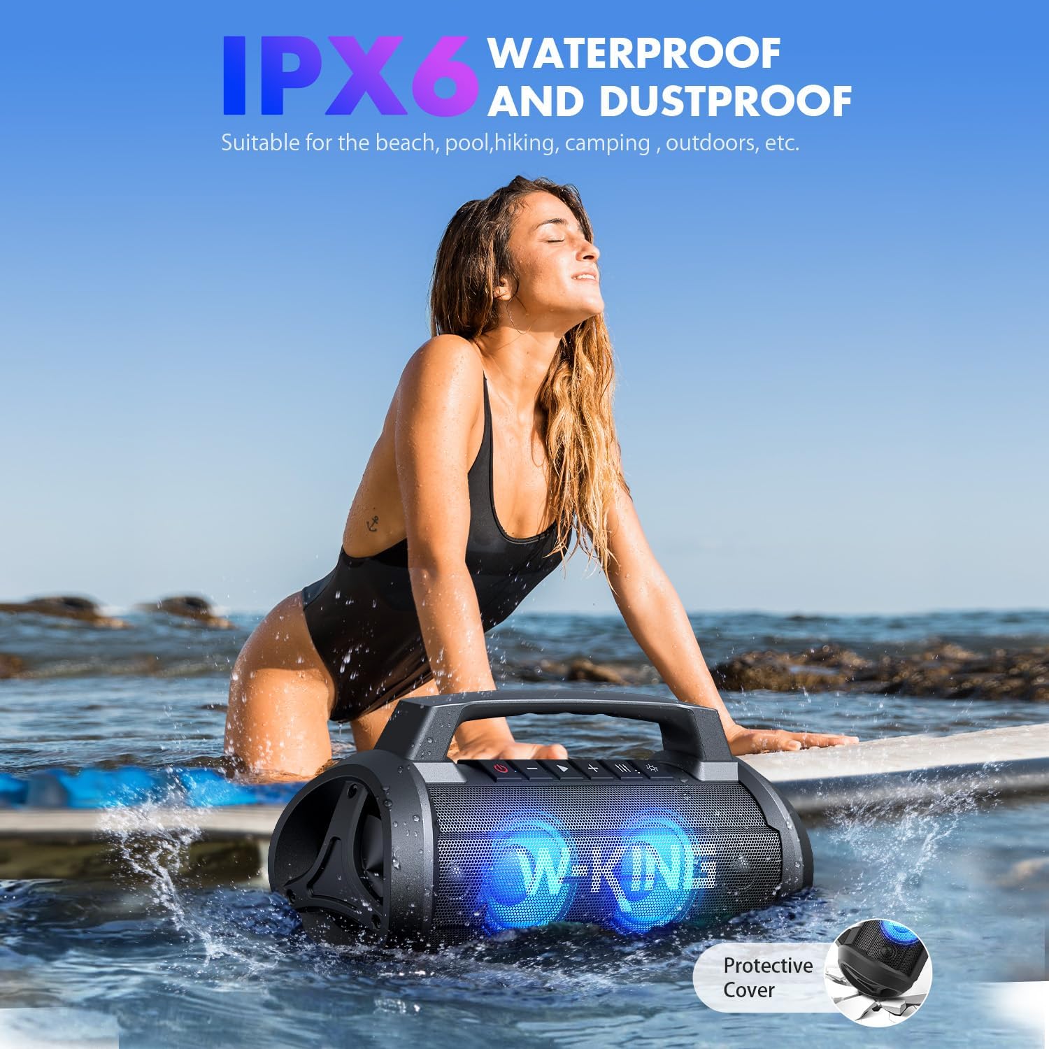 120W Bluetooth Speaker Deep Bass Waterproof 42H Play LED