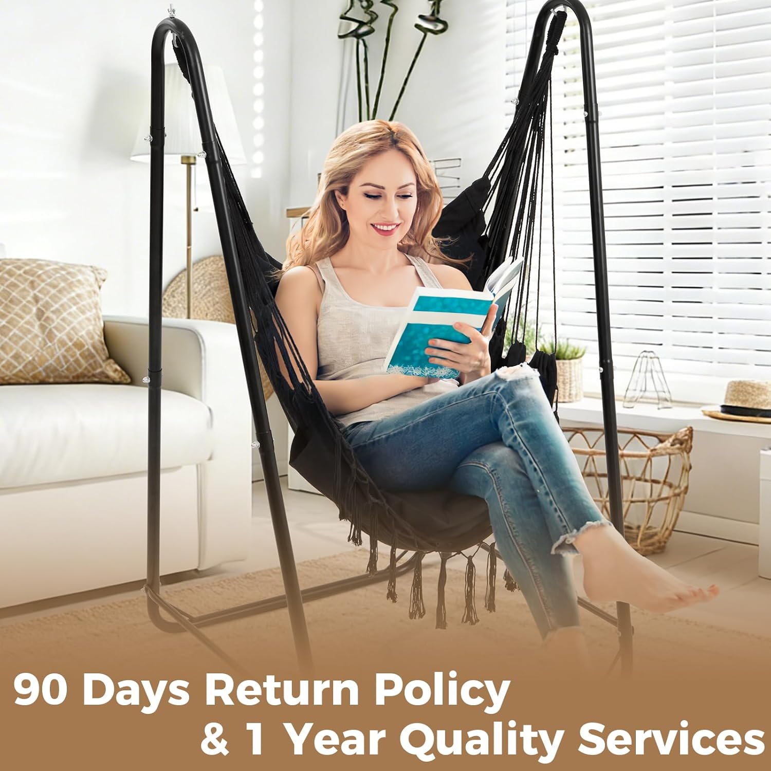 Black U Shaped Hammock Chair Stand Only