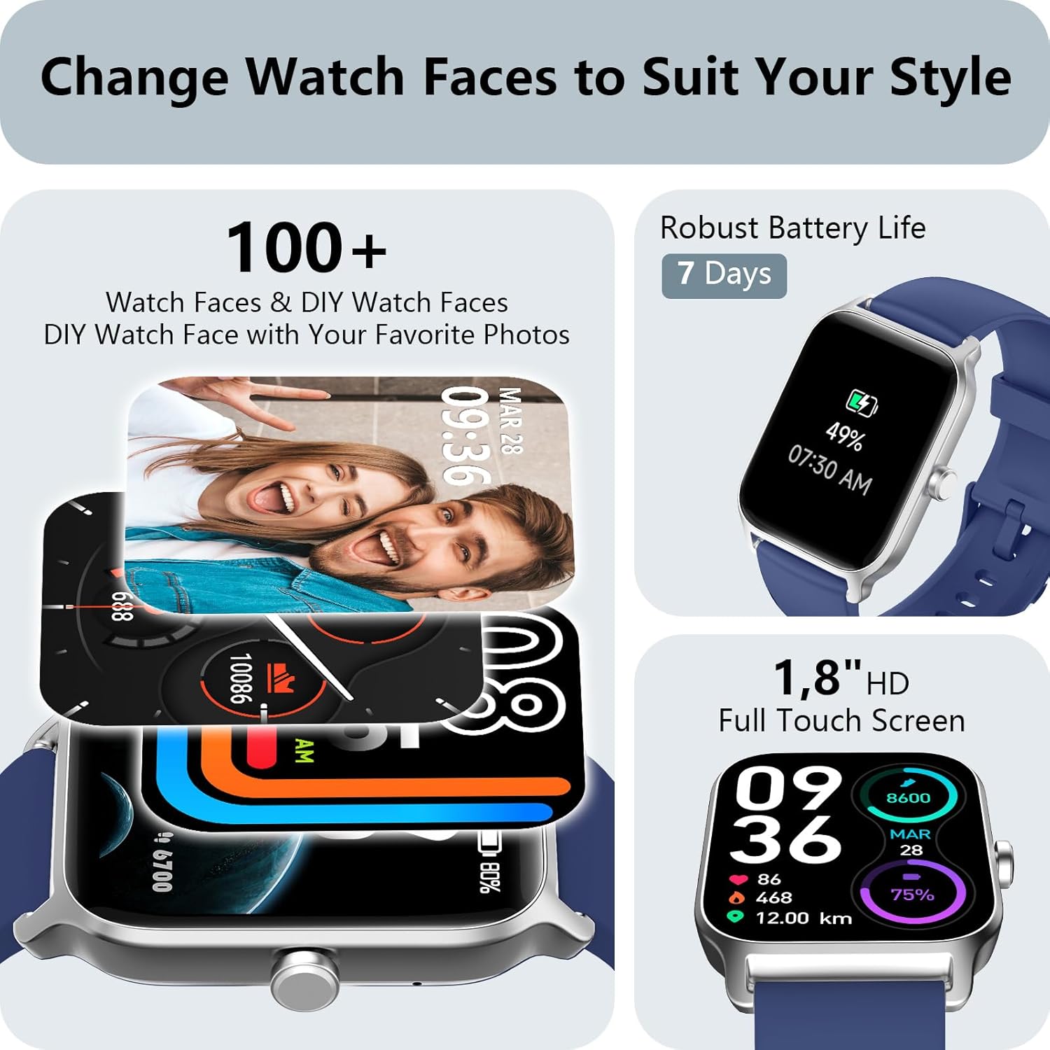 Smart Watch Bluetooth Call Alexa Fitness Tracker Blue