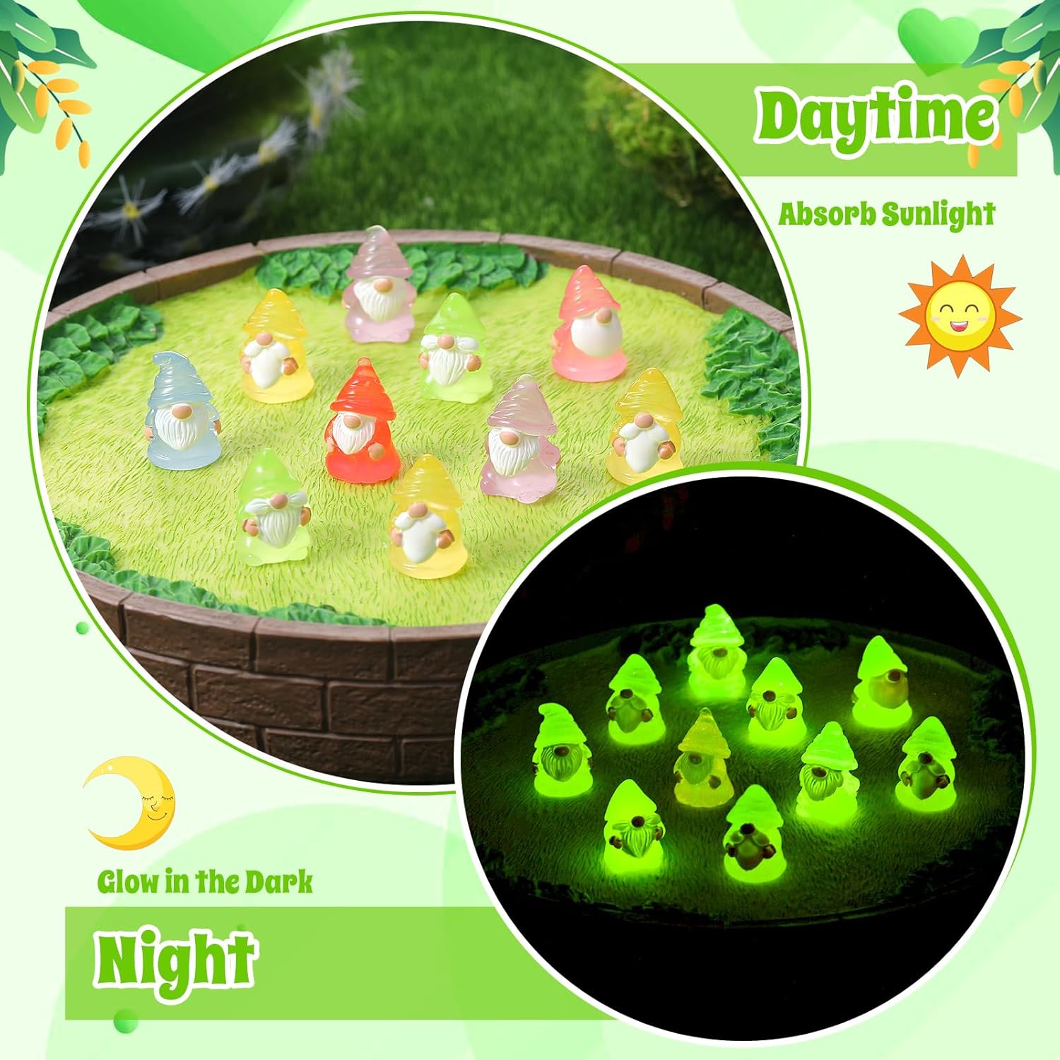 30pcs Mini Gnome Figurines Glow in Dark Resin Fairy Garden Decor