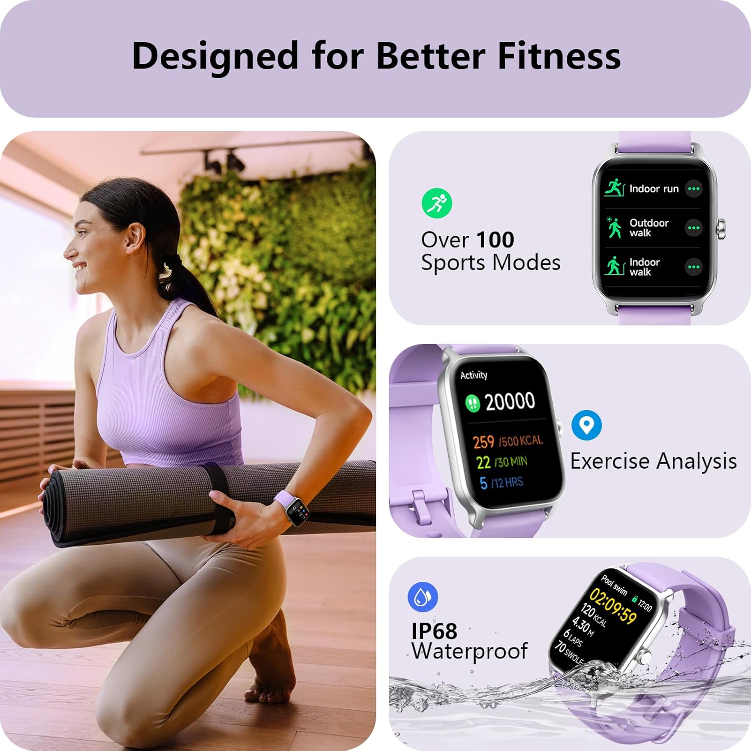 Womens Smart Watch Bluetooth Call Alexa Purple