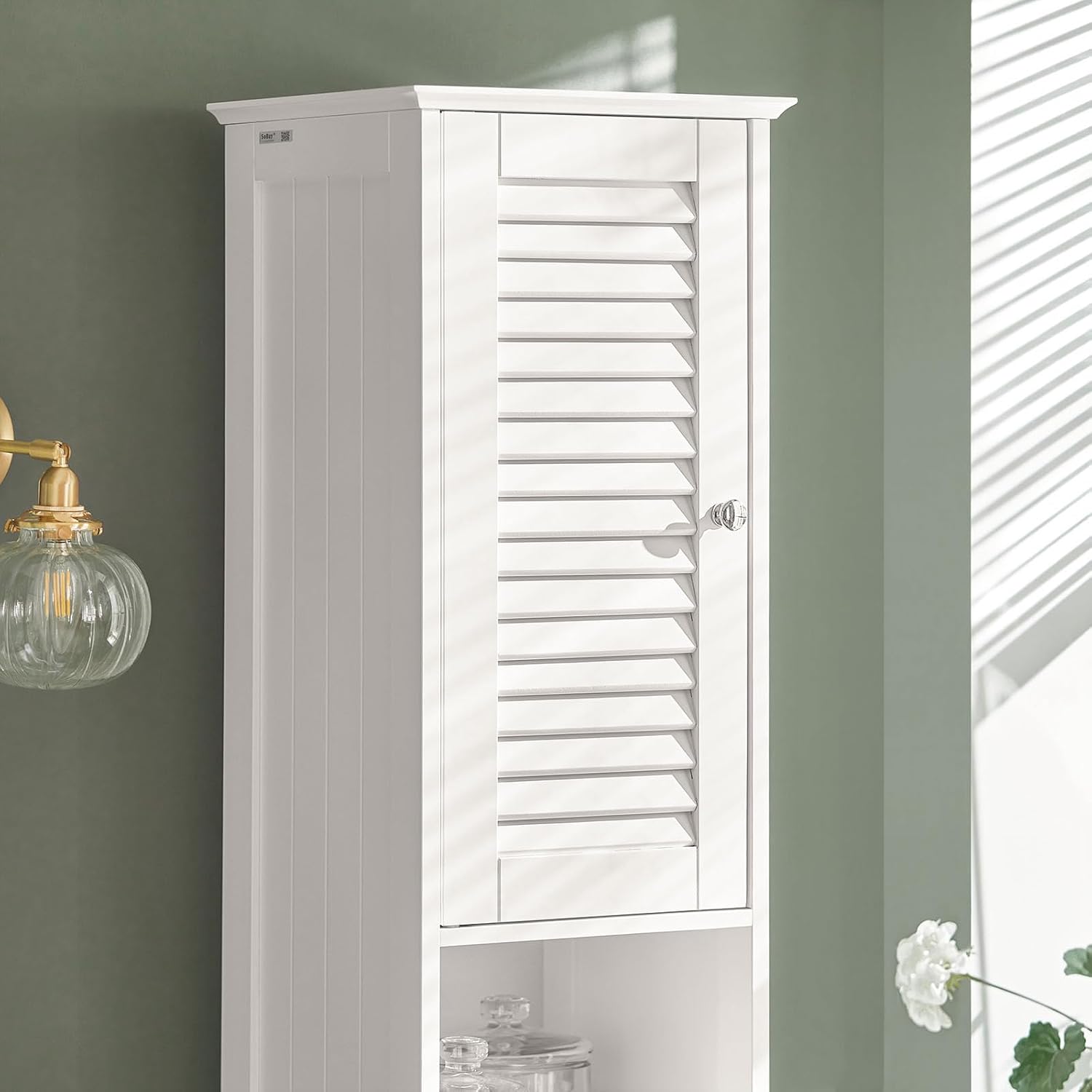 Slim Tall Bathroom Cabinet White Louver Door Storage Cupboard