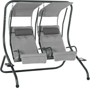 2 Seater Canopy Swing Chair with Cup Holders Grey