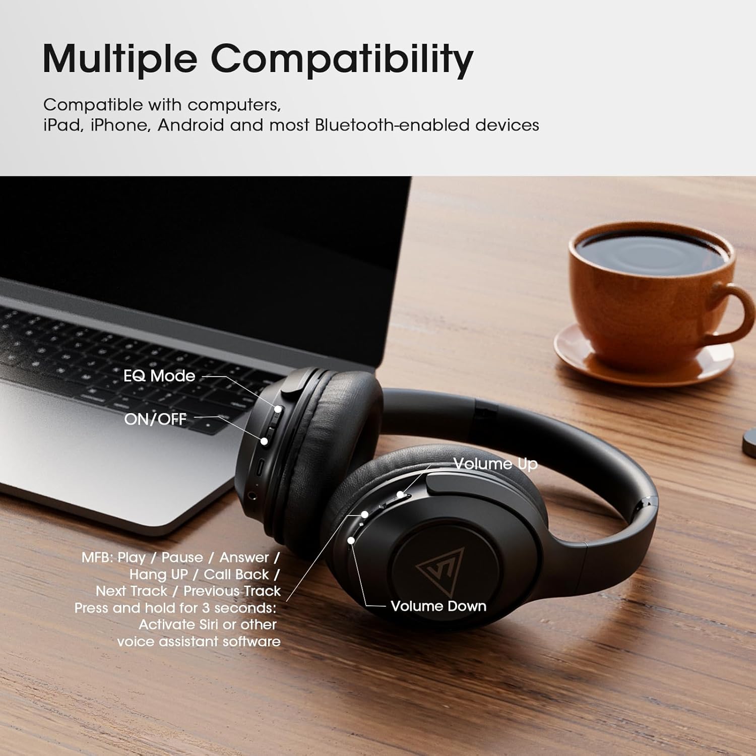 Wireless Bluetooth Over Ear Headphones 70 Hour Battery 3 EQ