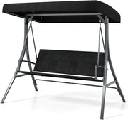 3 Seater Garden Swing Chair Rattan Canopy Bench Black