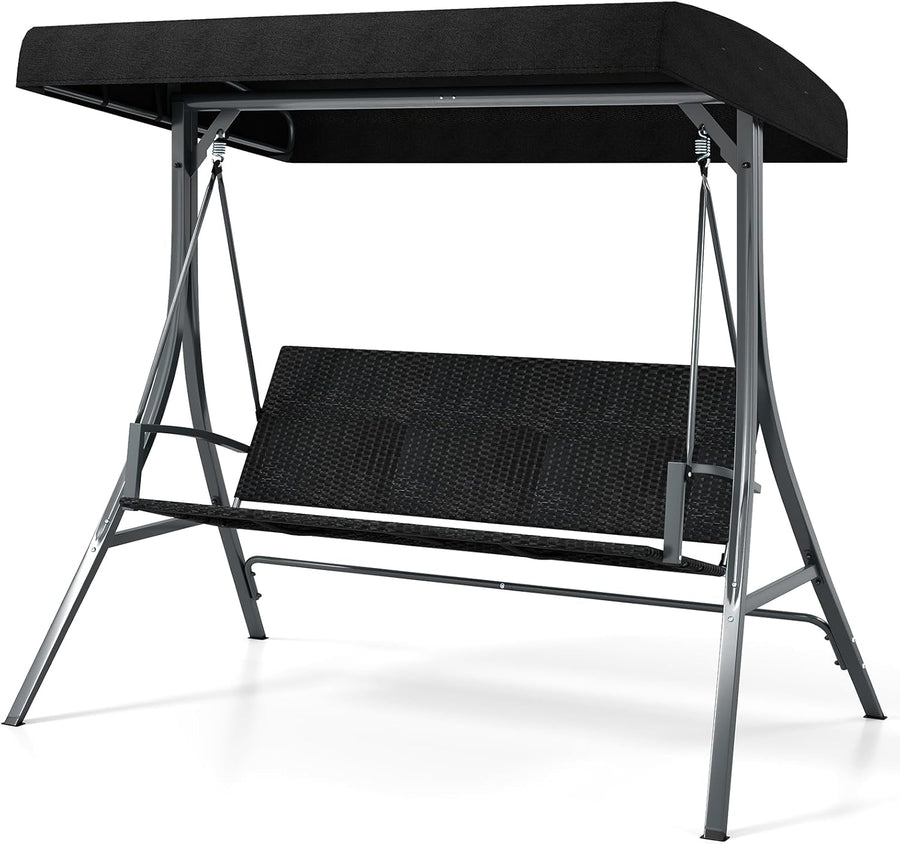 3 Seater Garden Swing Chair Rattan Canopy Bench Black
