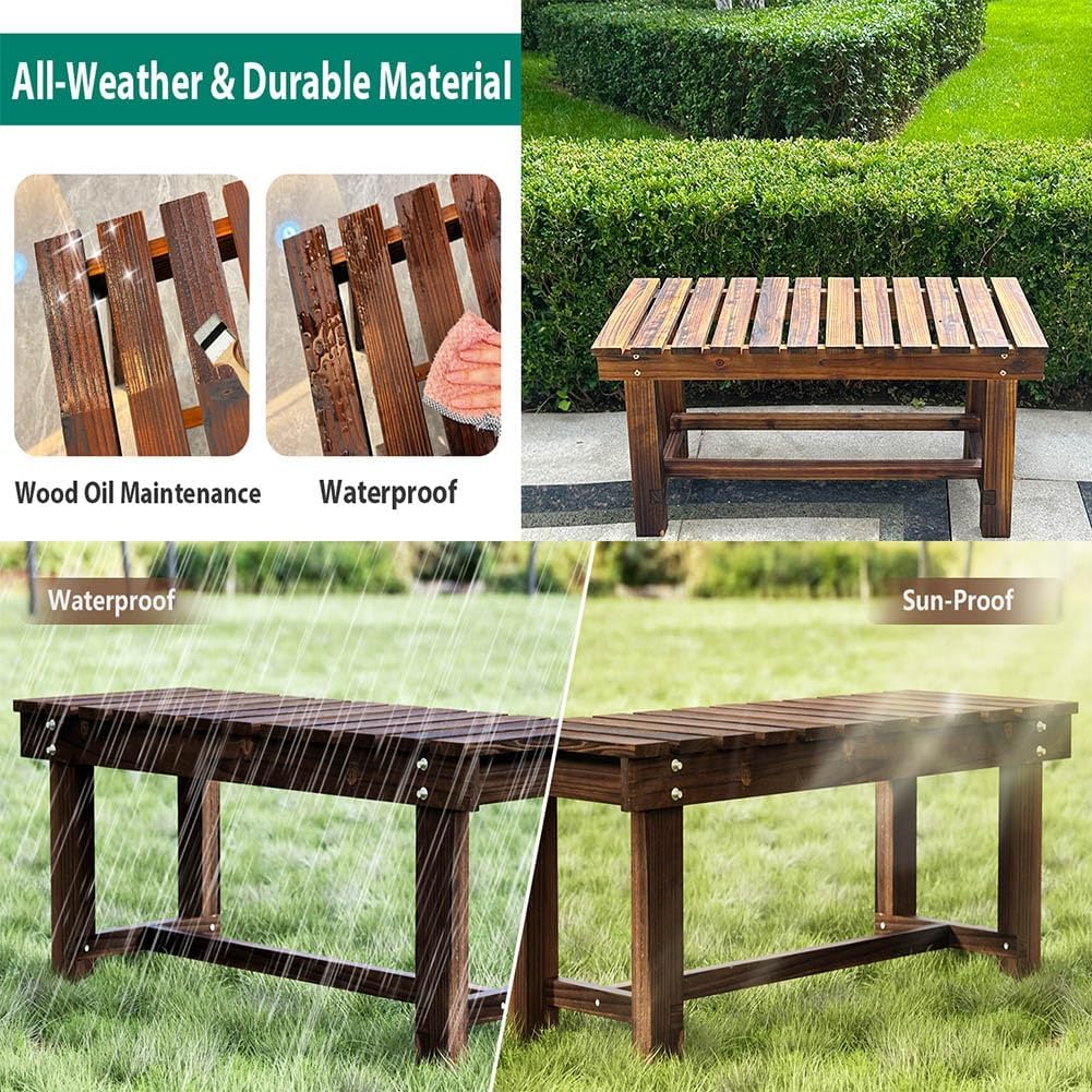 Outdoor Wooden Garden Bench Backless Patio Porch Seat 90cm