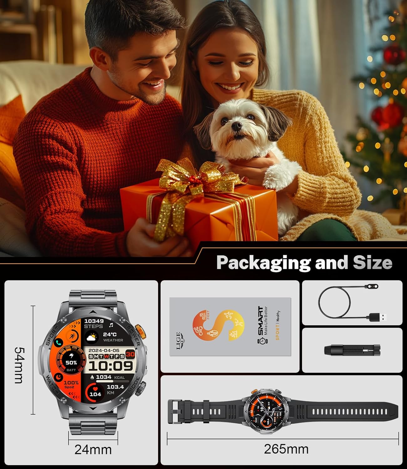 Mens Smart Watch 1000mAh LED Call 120 Sports