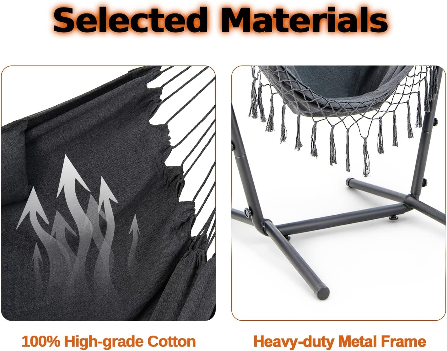 Hammock Chair with Stand Phone Holder Grey Swing Seat