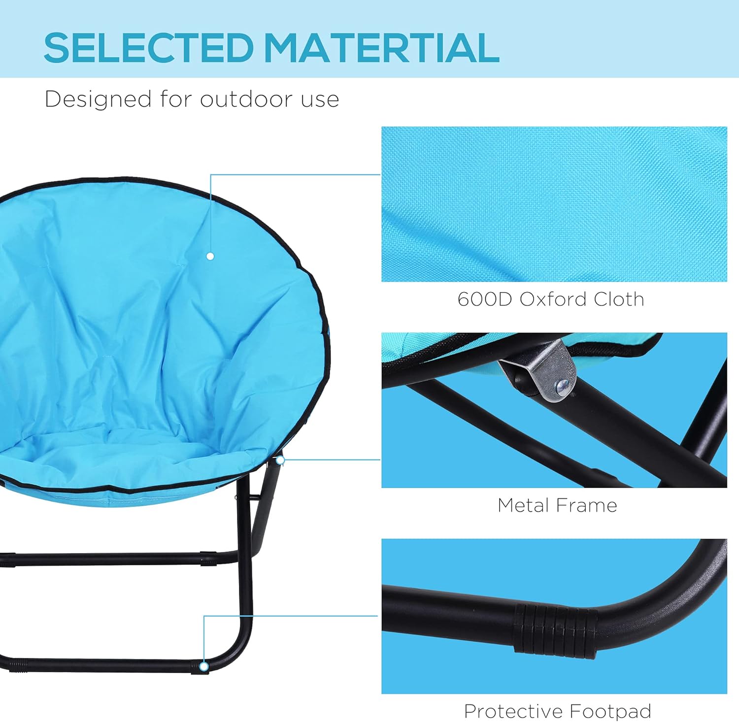 Oversized Moon Camping Chair Padded Folding Outdoor Seat Blue