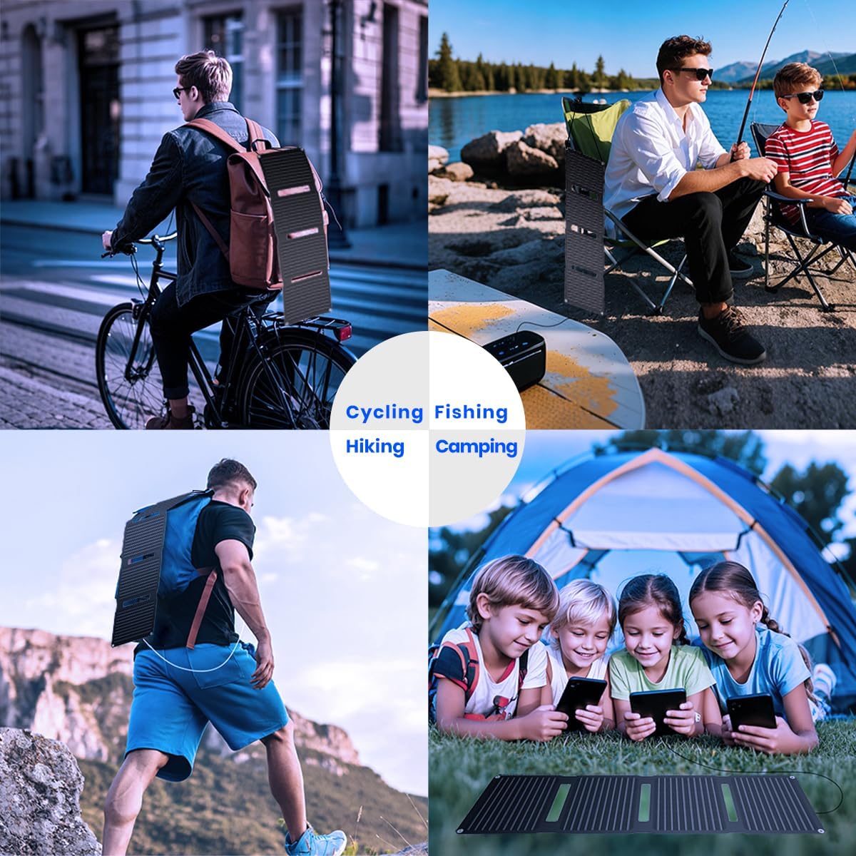 30W Foldable Solar Charger USB C USB A Camping Travel