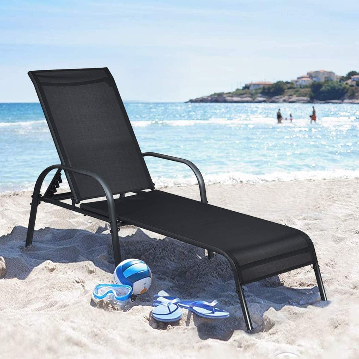 Garden Sun Lounger 5 Position Recliner Black 160kg