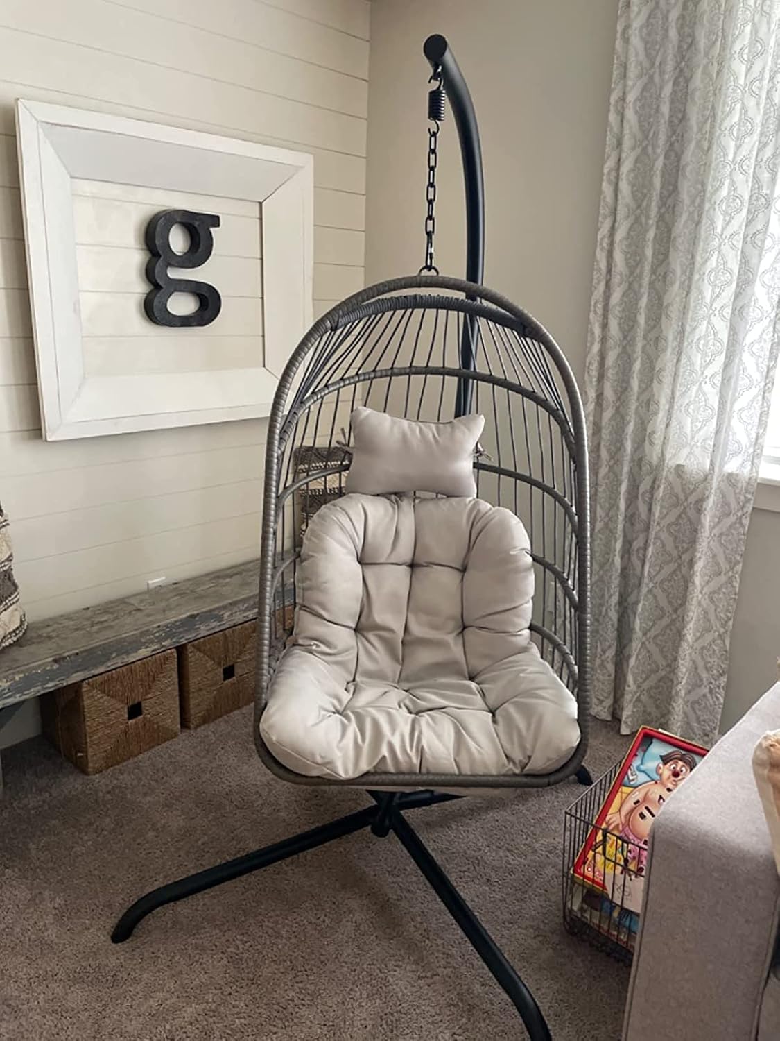 Egg Chair with Stand Cushion Cover Foldable Grey