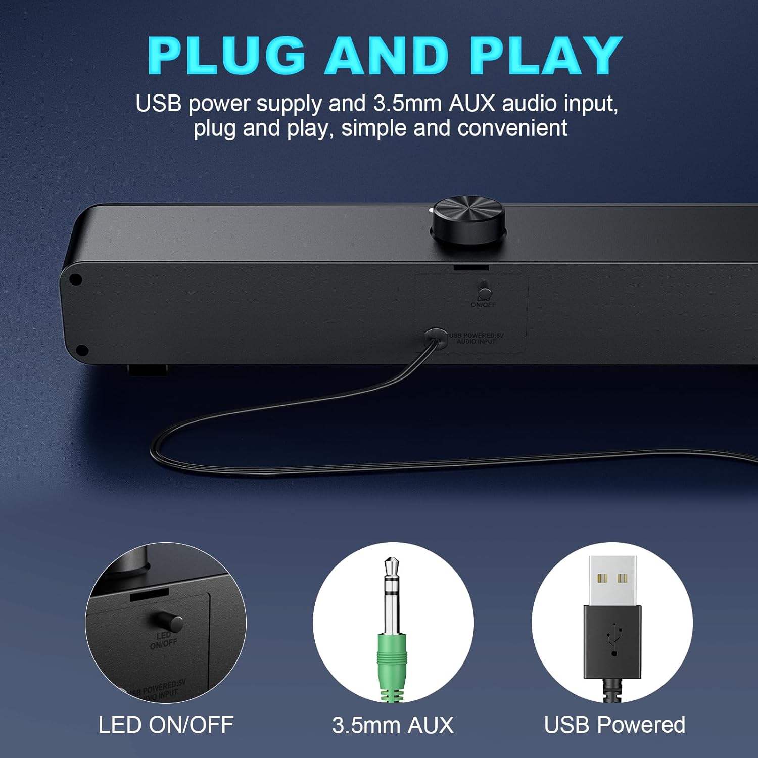 USB RGB PC Soundbar Speakers Stereo Desktop AUX Laptop Speaker