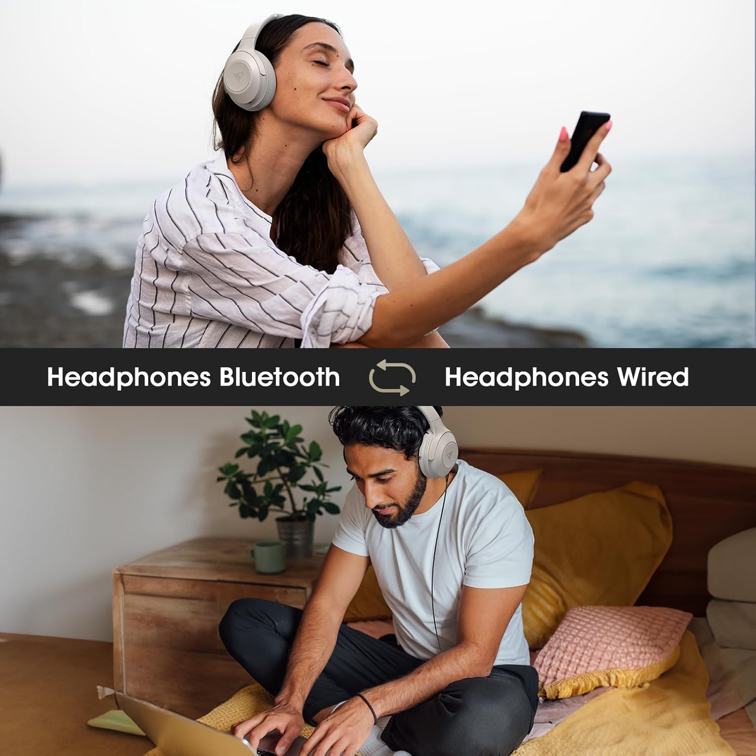 Wireless Bluetooth Over Ear Headphones 70 Hour Battery 3 EQ Light Grey