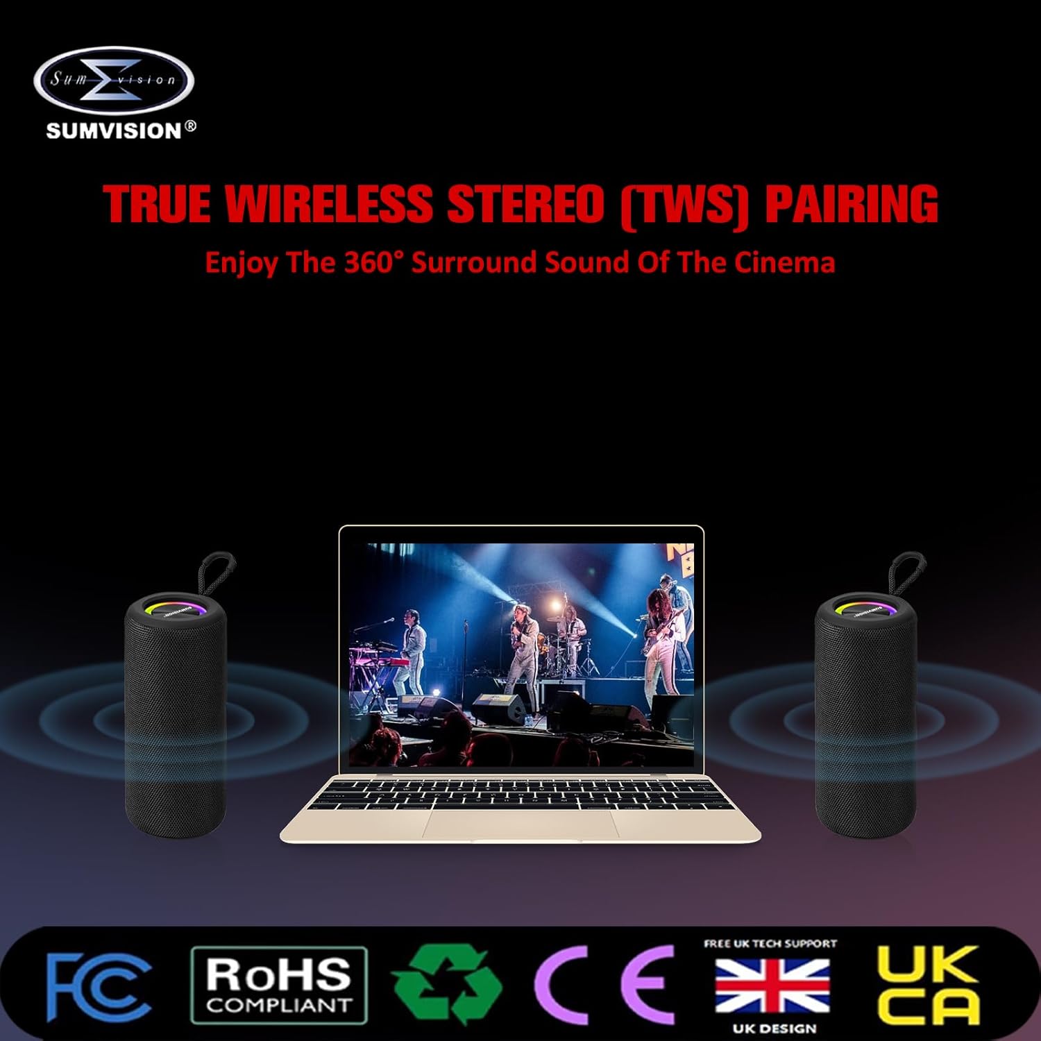 Bluetooth Speaker 24Hr Battery RGB Bass TWS Portable USB C