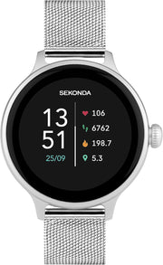 40mm Silver Smart Watch Stainless Steel Fitness Tracker