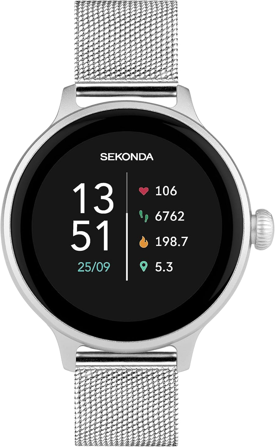 40mm Silver Smart Watch Stainless Steel Fitness Tracker