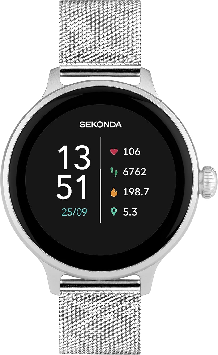 40mm Silver Smart Watch Stainless Steel Fitness Tracker