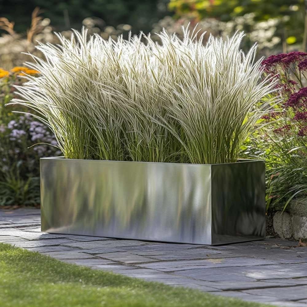 Large Silver Metal Trough Planter Galvanised Garden Box 100cm