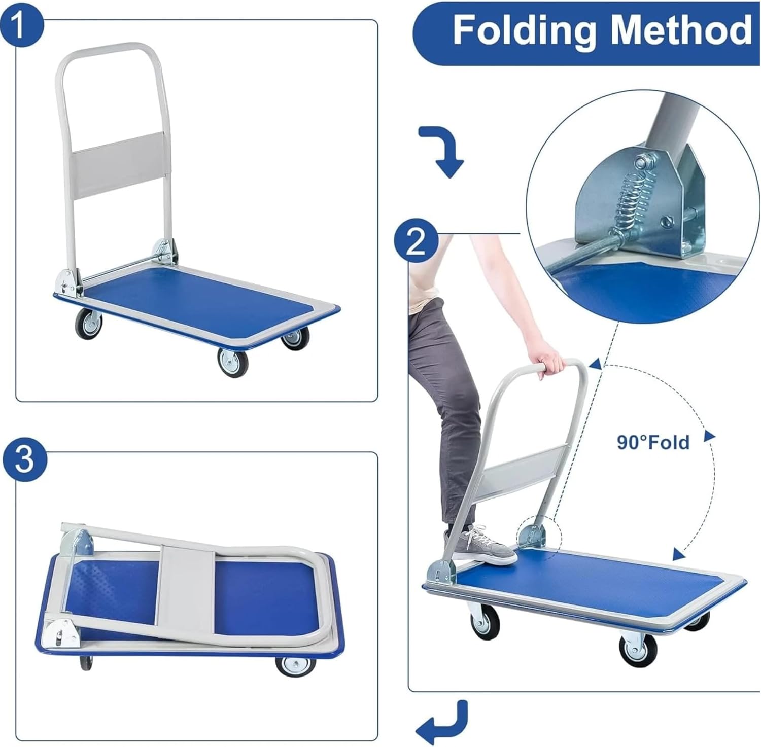 300KG Folding Platform Dolly Cart Heavy Duty Blue
