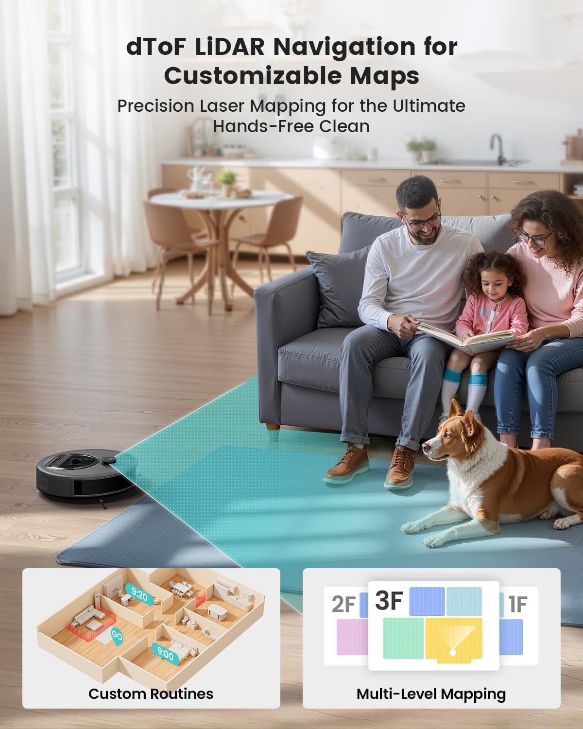 Robot Vacuum Mop 5000Pa LiDAR Mapping WiFi Alexa Pet Hair