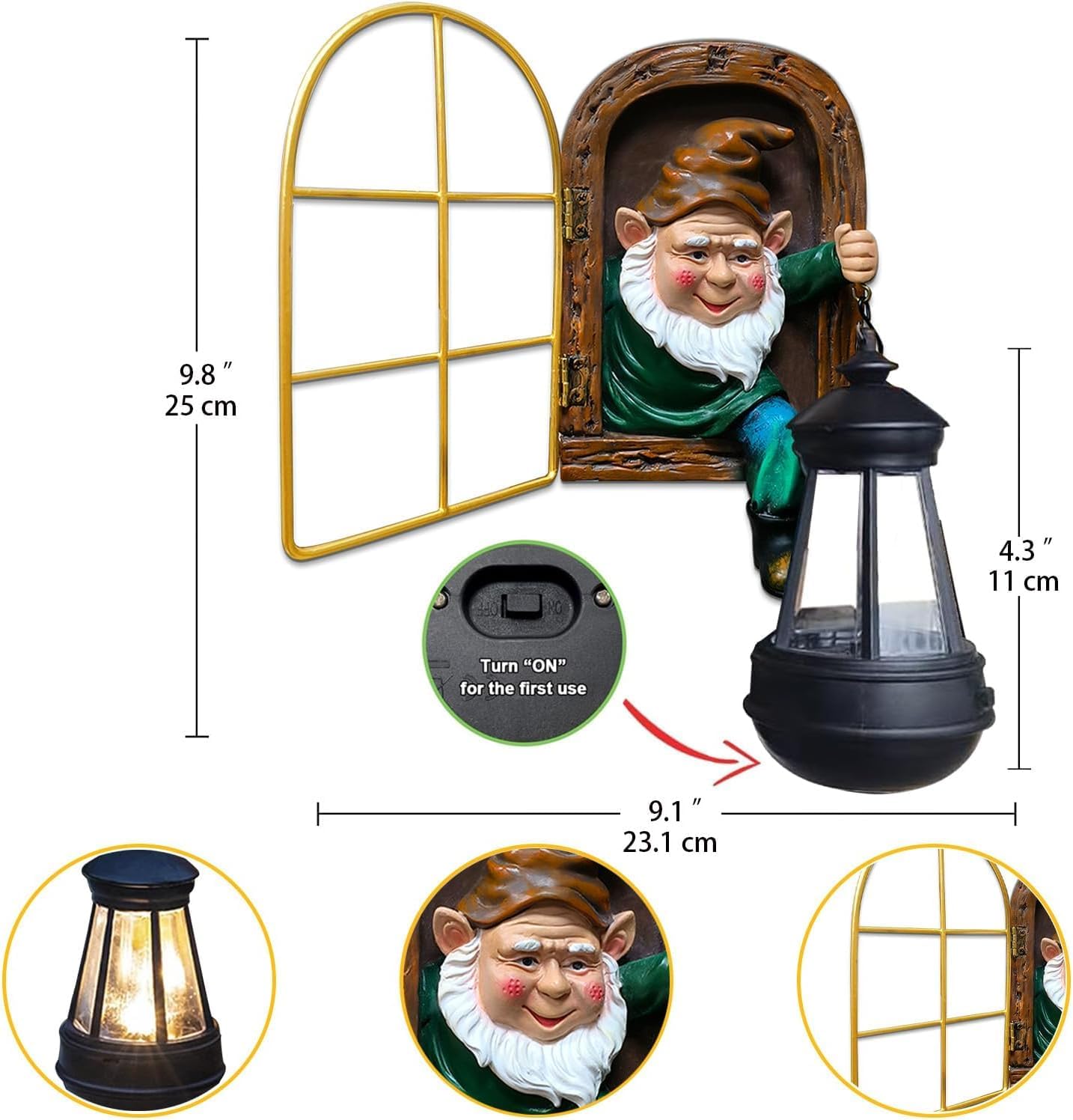 Solar Tree Hugger Gnome Lantern Resin Outdoor Garden Decor