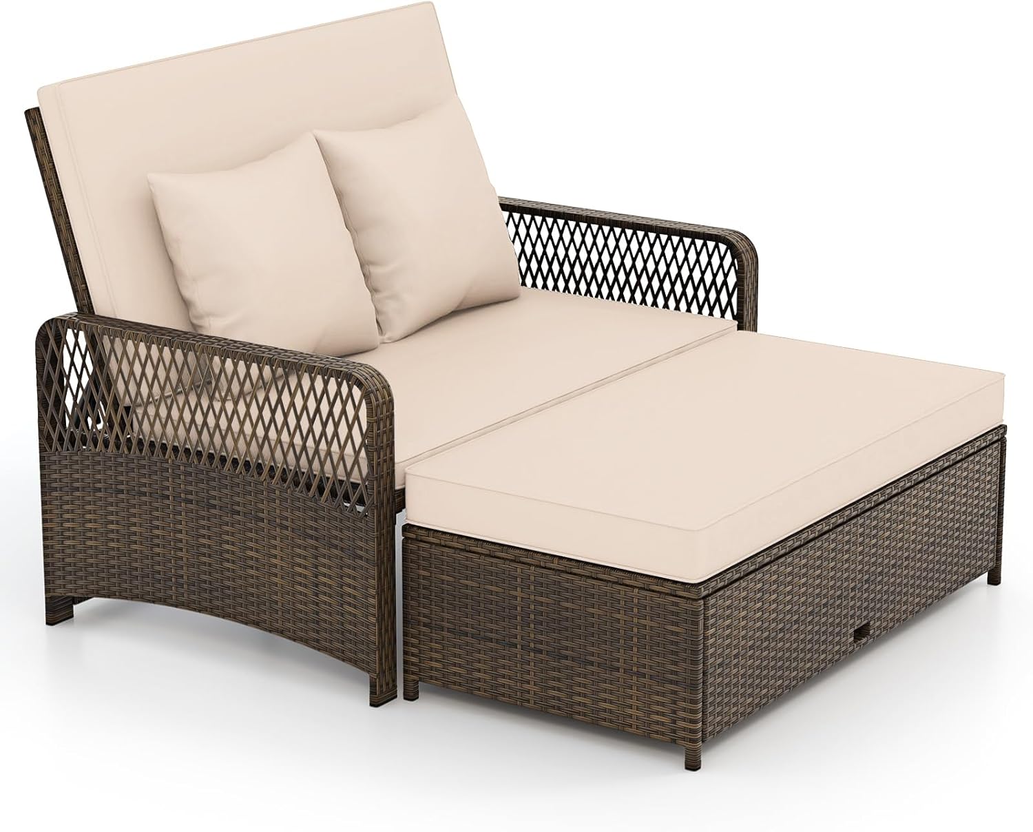 Patio Rattan Daybed Double Sun Lounger Storage Beige