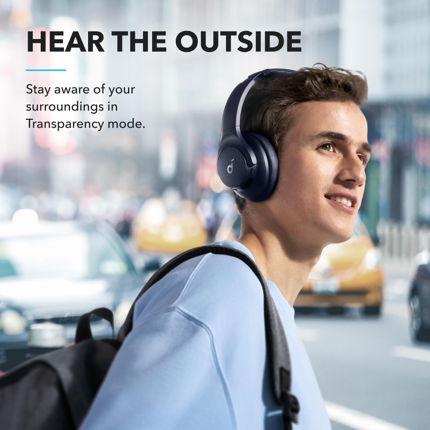 Blue ANC Bluetooth Over Ear Headphones 40H Playtime Hi Res Audio