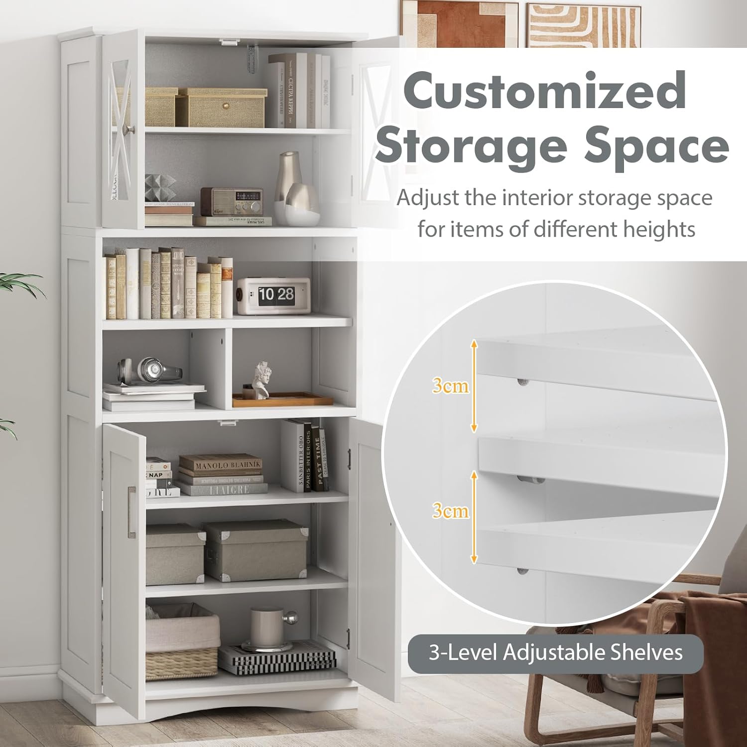 Tall Storage Cabinet White Adjustable Shelf Door Unit
