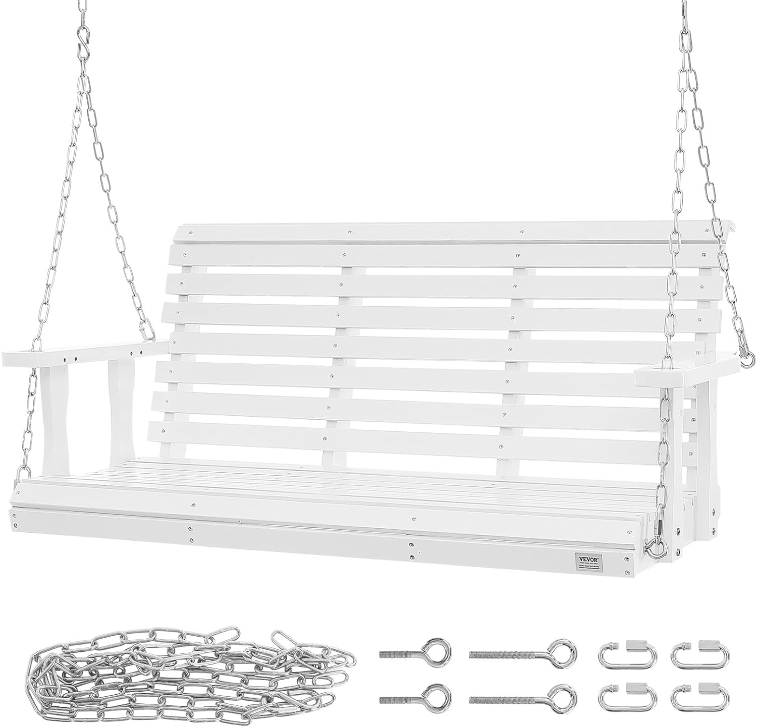 Wooden Porch Swing Bench 5.5ft White with Cup Holders
