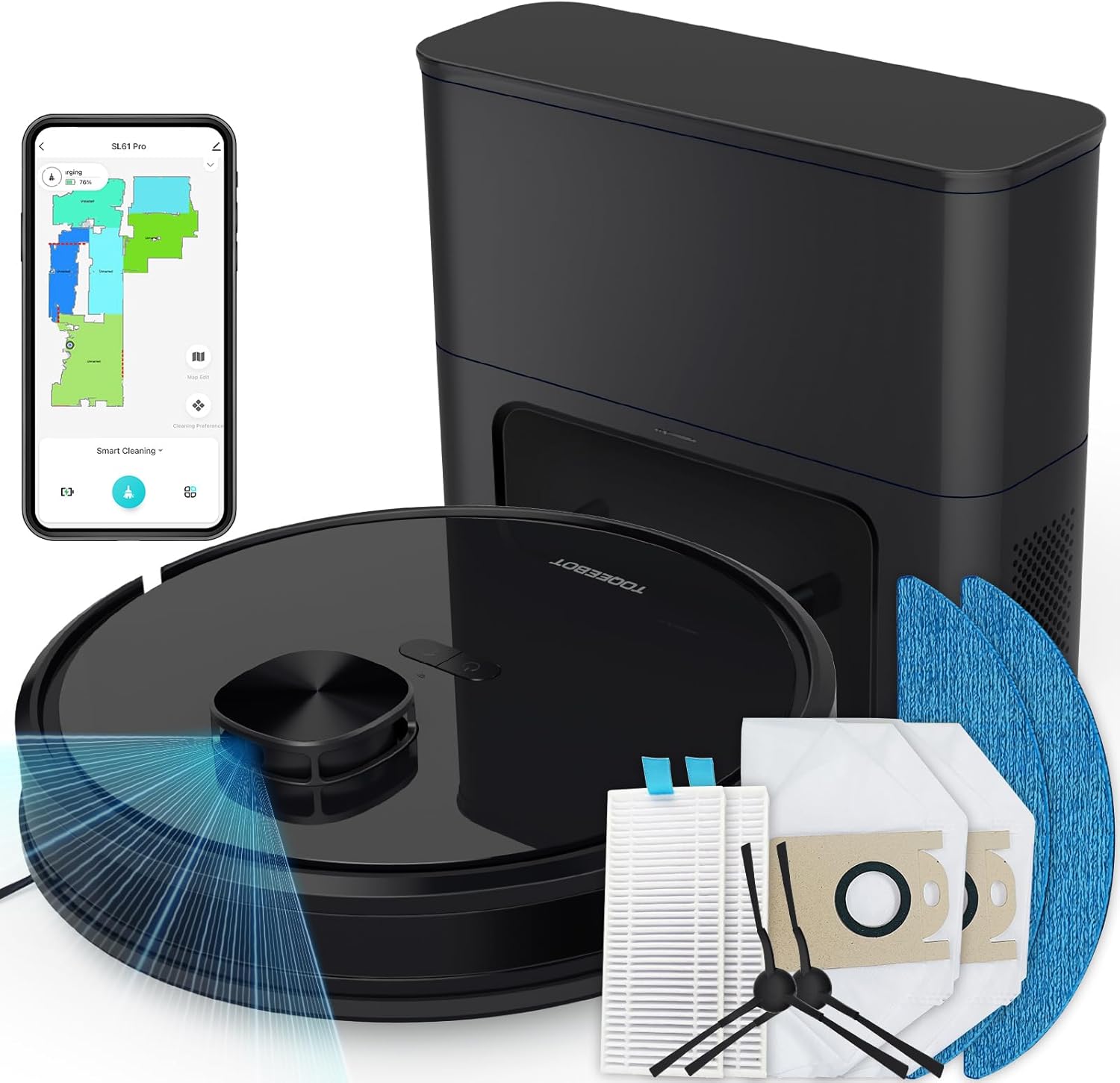 Robot Vacuum Mop Self Empty 4500Pa LiDAR WiFi Smart Clean
