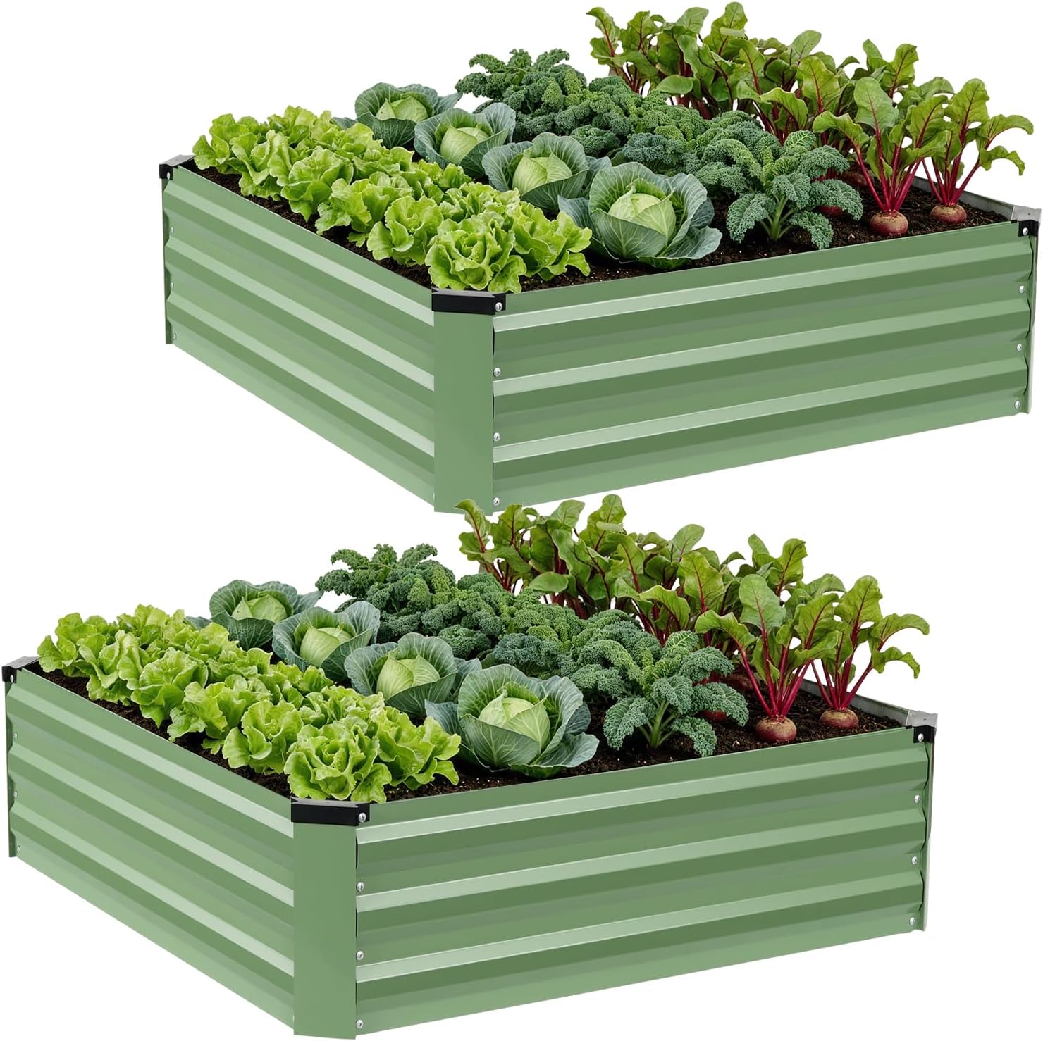 Set of 2 Metal Raised Garden Beds 120x120cm Olive Green