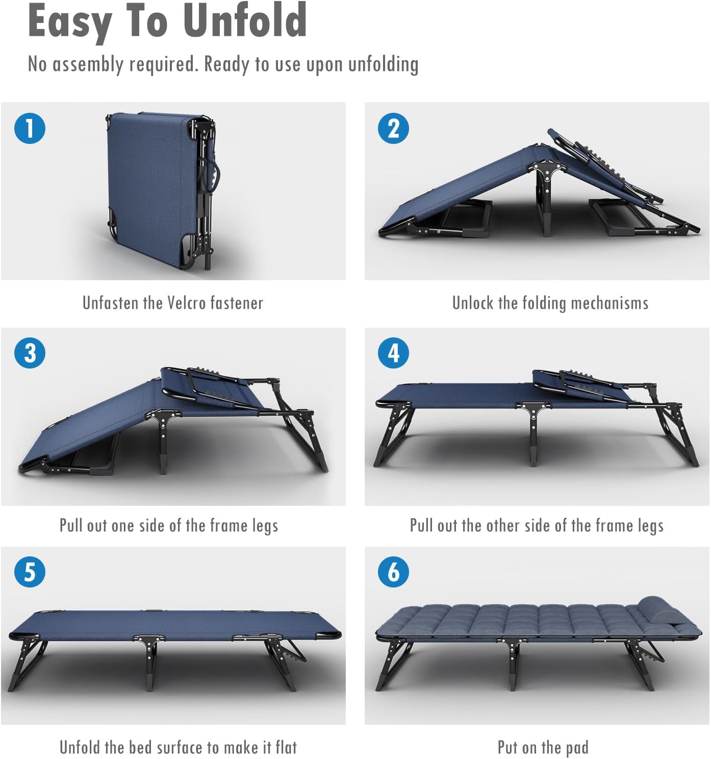 Foldable Sun Lounger Reclining Camping Bed Blue 200kg