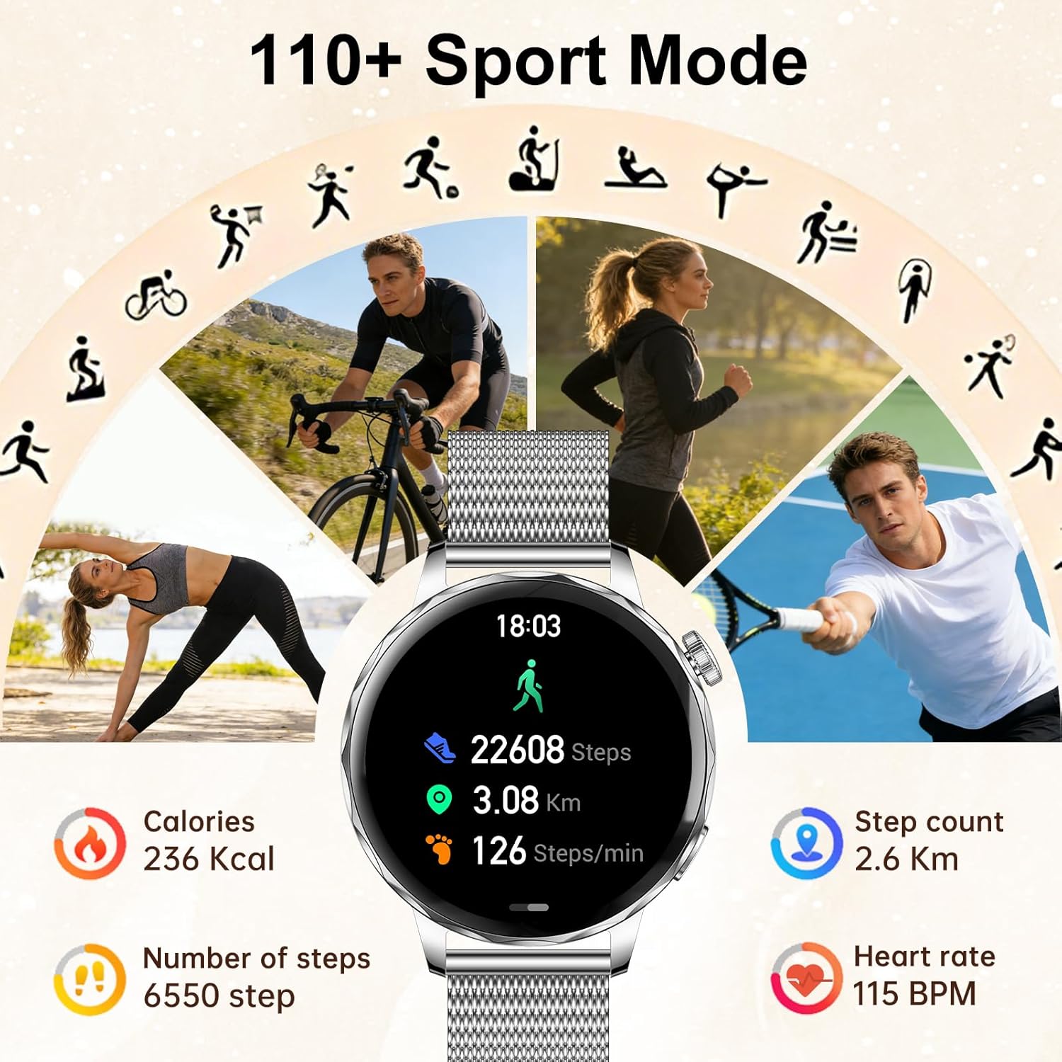 Ladies Smart Watch Call 110 Sports 2 Bands Silver