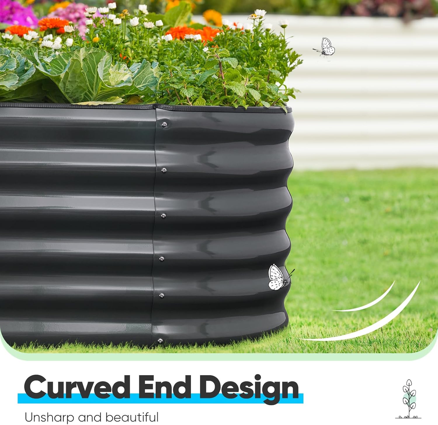Oval Galvanized Raised Garden Bed 180x90cm Steel