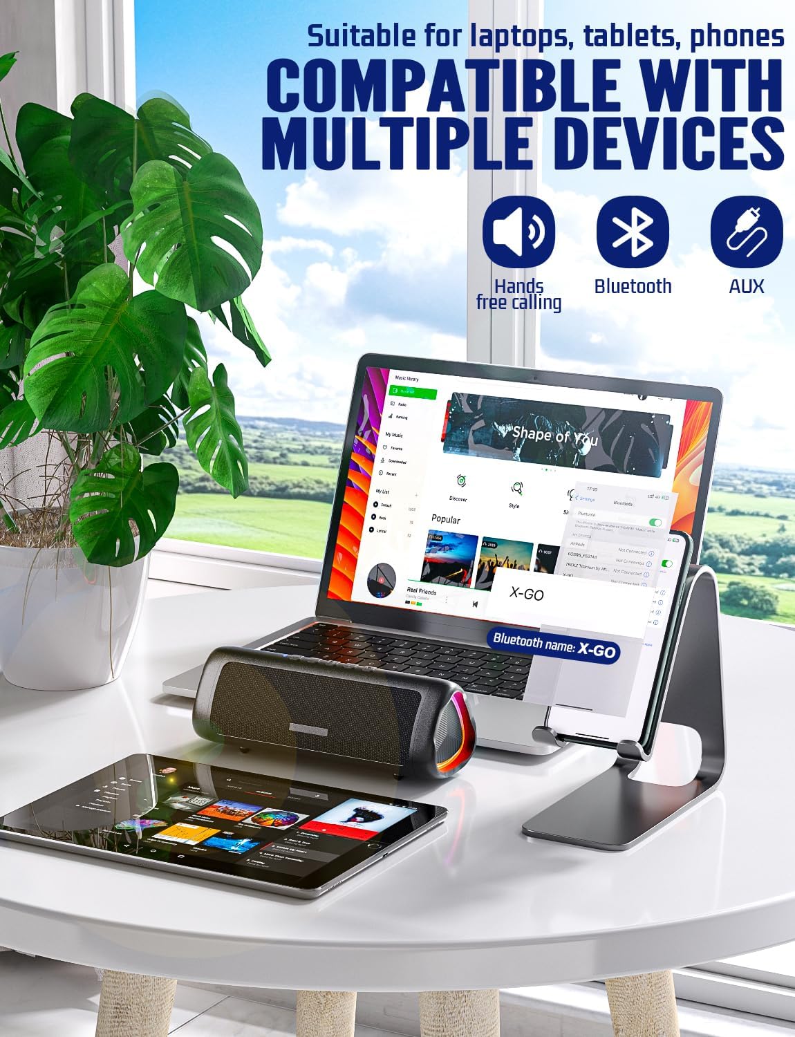 Portable Bluetooth Speaker 30W RGB Lights IPX7 Bass 24H