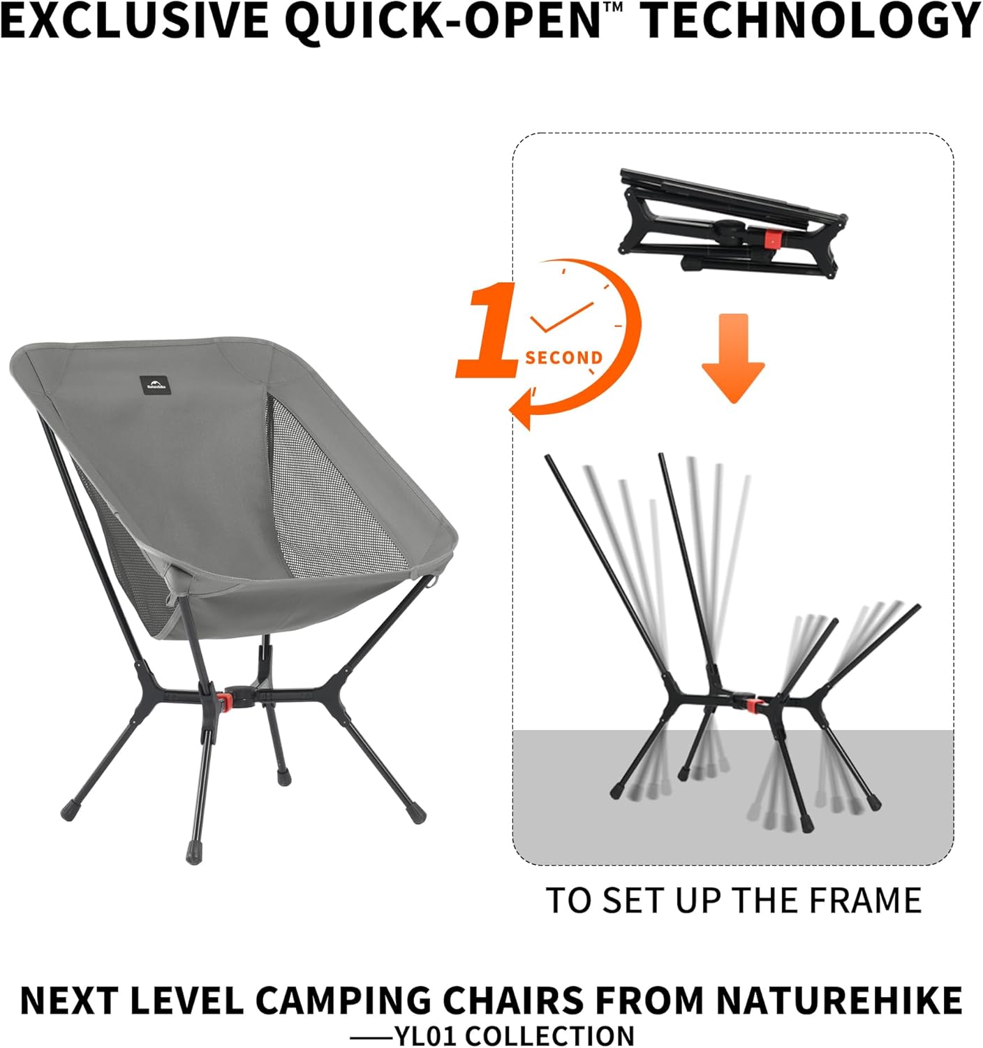 Lightweight Camping Chair Compact Folding Seat Grey