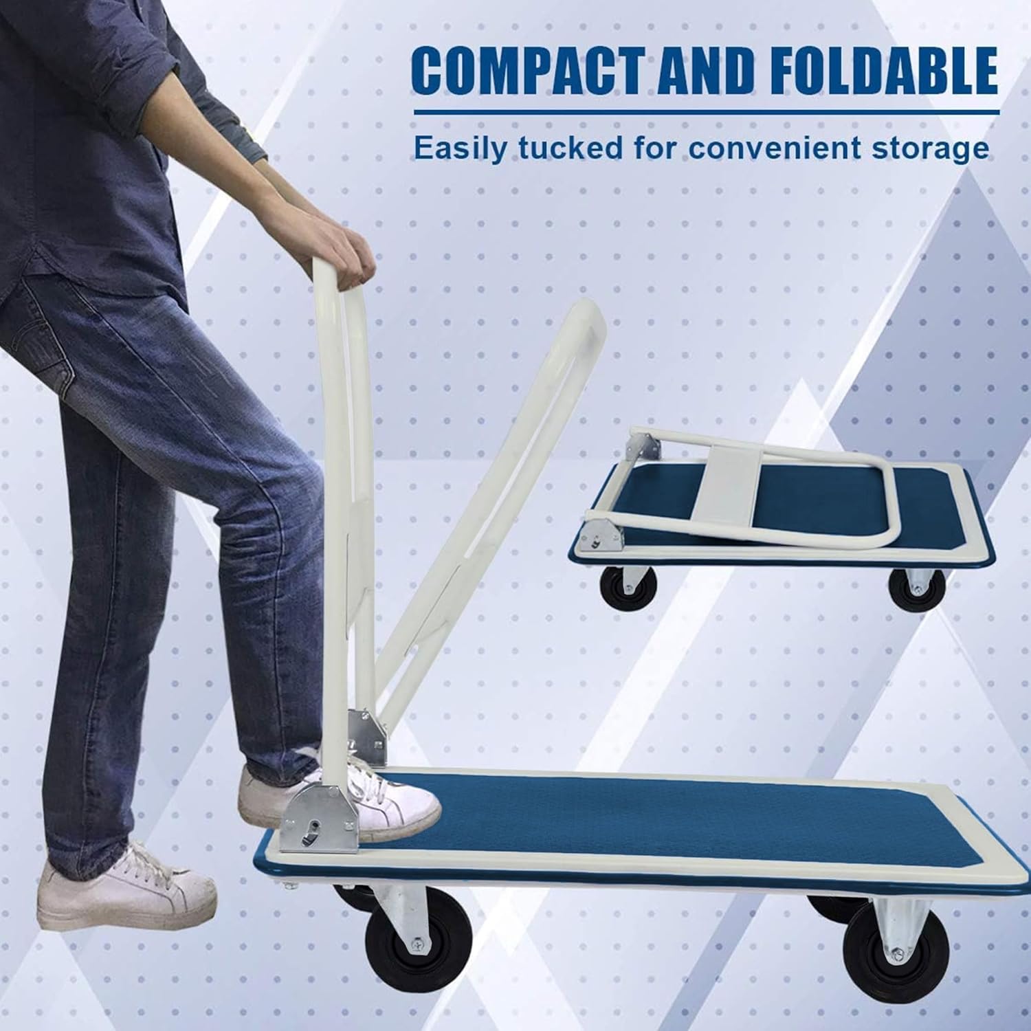 Heavy Duty Folding Platform Trolley 150KG Flatbed Truck Blue