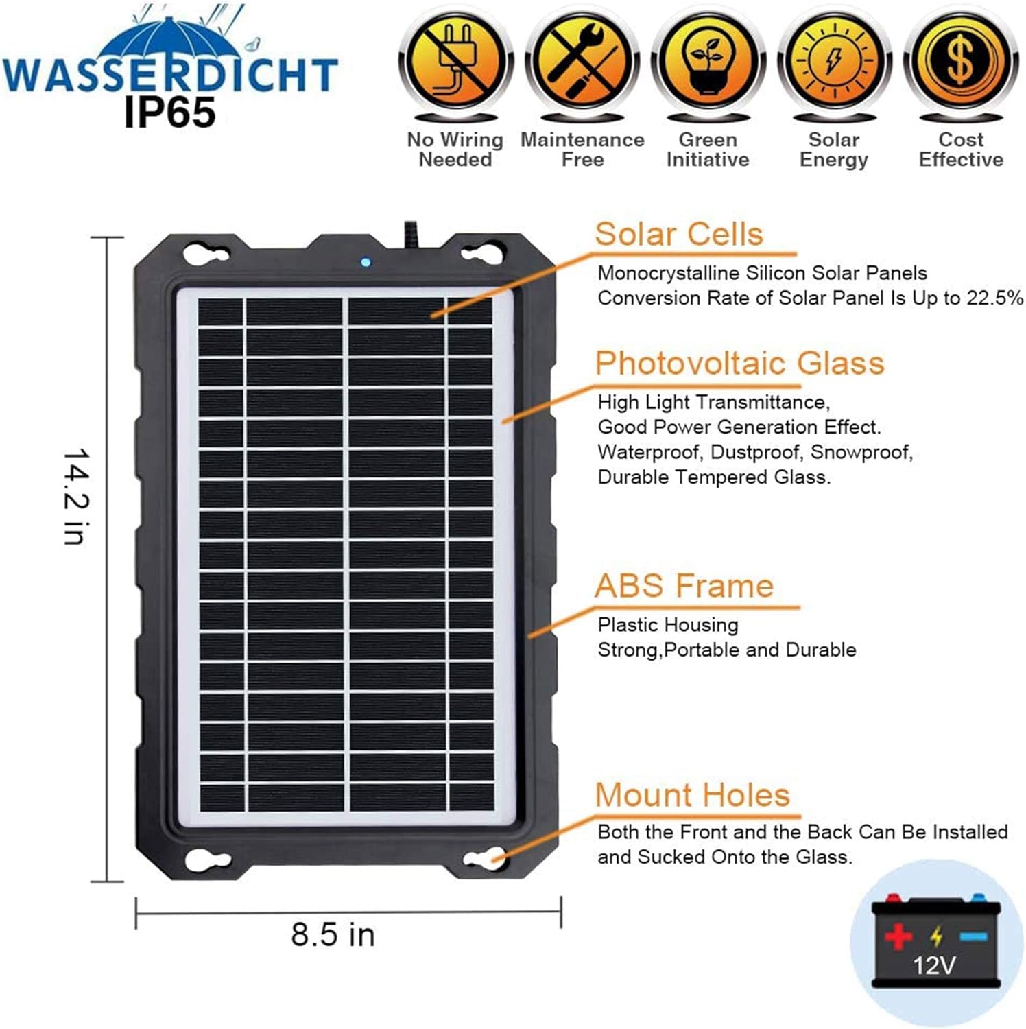 9W Solar Battery Trickle Charger 12V Car Boat RV Maintainer