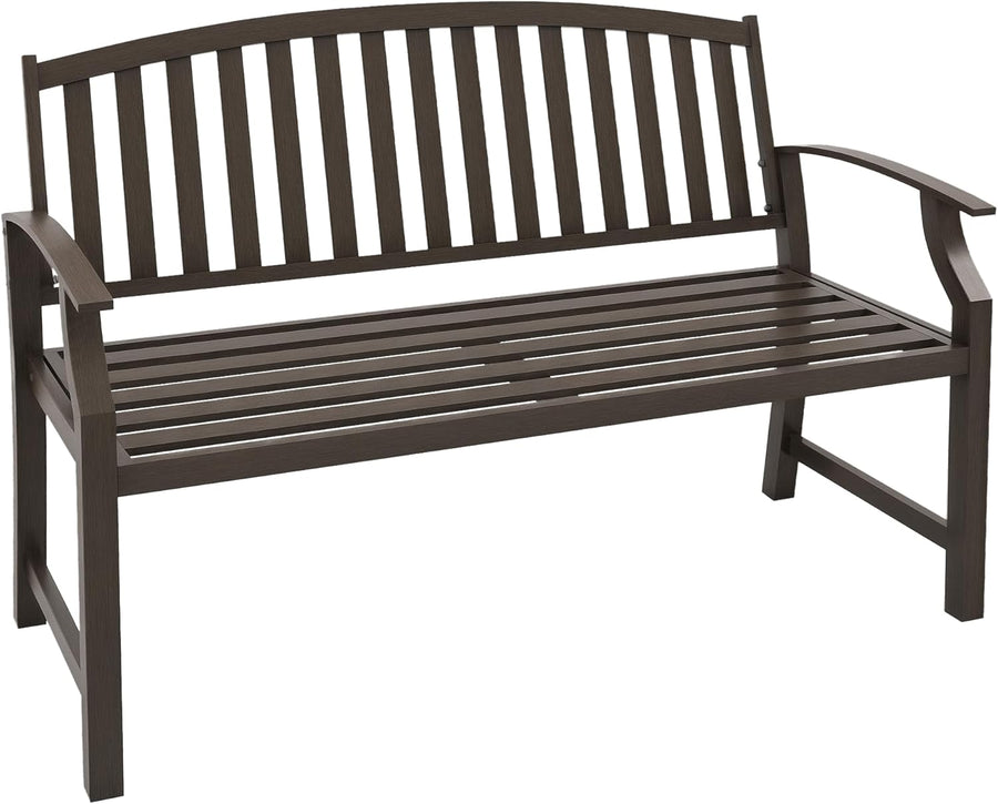 2 Seater Metal Garden Bench Outdoor Patio Seat w/Armrests