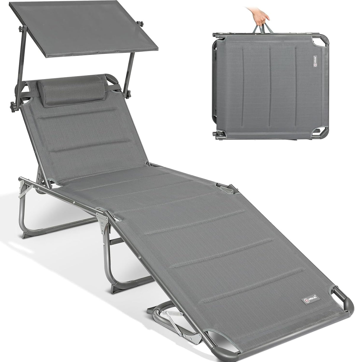 XXL Aluminium Sun Lounger with Sun Roof Adjustable Grey 200x70cm