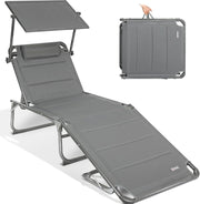 XXL Aluminium Sun Lounger with Sun Roof Adjustable Grey 200x70cm