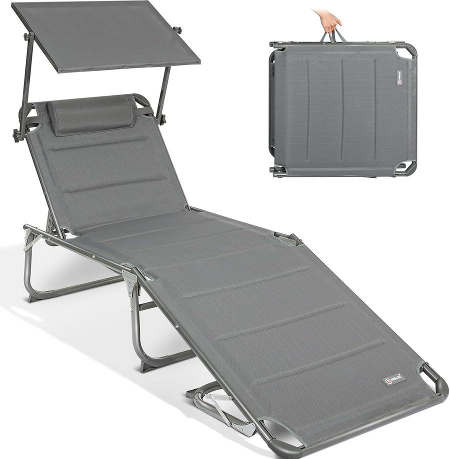 XXL Aluminium Sun Lounger with Sun Roof Adjustable Grey 200x70cm